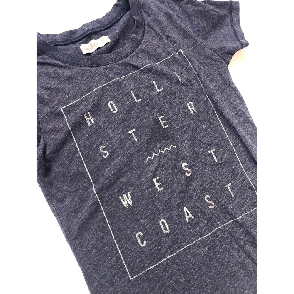 Hollister West Coast Graphic T-Shirt Navy Blue Heathered Silver Logo XS